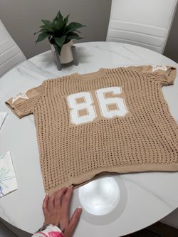 Tan Crochet Knit 86 Jersey Top – Short Sleeve