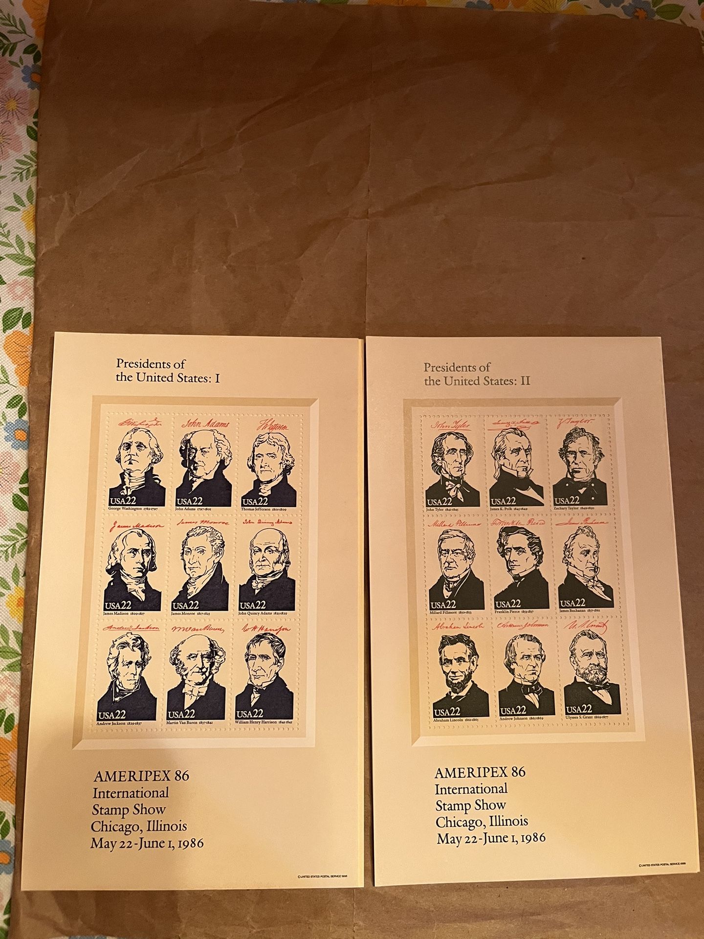 Presidents of the United States Stamps . From Ameripex86iò