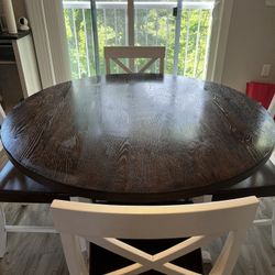 Walnut and White Dining Table and Matching Chairs
