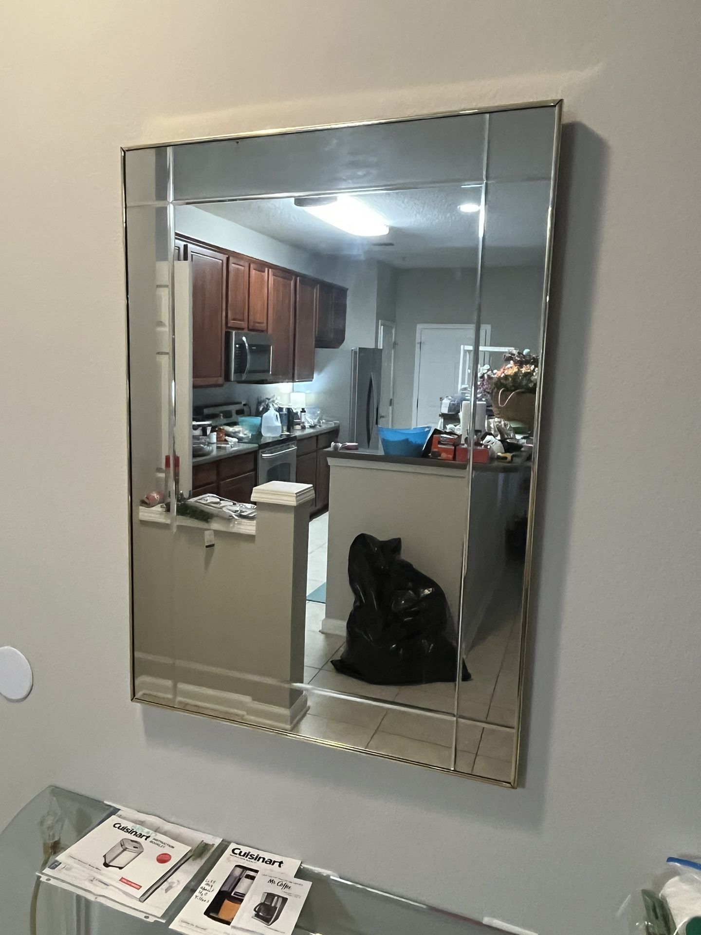 Large Gold Trim Beveled Hanging Mirror