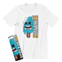 Funny Reaction Custom Design Gift Set with Graphic T-Shirt and Tumbler, White, Ice Cream Popsicle Theme