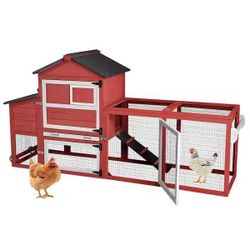 Mobile Chicken Tractor for 1-2 Chickens(Inner Space 12. 33sq. ft) in Red, Chicken Coop with Wheels