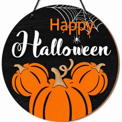 NEW! 🎃 Halloween Mickey Pumpkin Wooden Door/Wall Hanging Decor