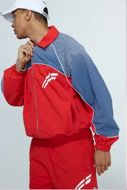 RVS: Cherry/Steel Blue “Astral” Zip Windbreaker