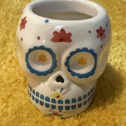 Handmade Ceramic Mexican Day Of The Dead Skull Cup Floral Decor 