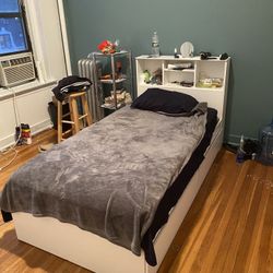 Twin IKEA Bed Frame With Storage + Mattress , White Color