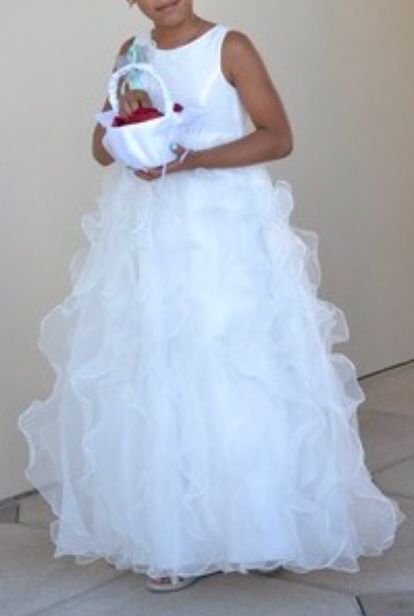 Wedding dress, rhinestone veil and matching flower girl dress