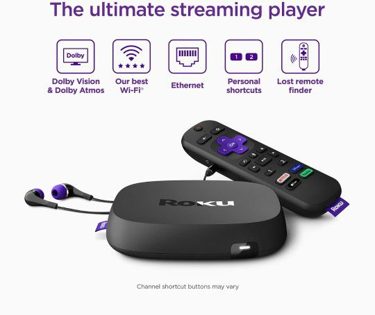 Roku Ultra HD 4K HDR, Dolby Vision Atmosphere,  Bluetooth,  Hwadphone, Voice Activated Remote, Works With Alexa