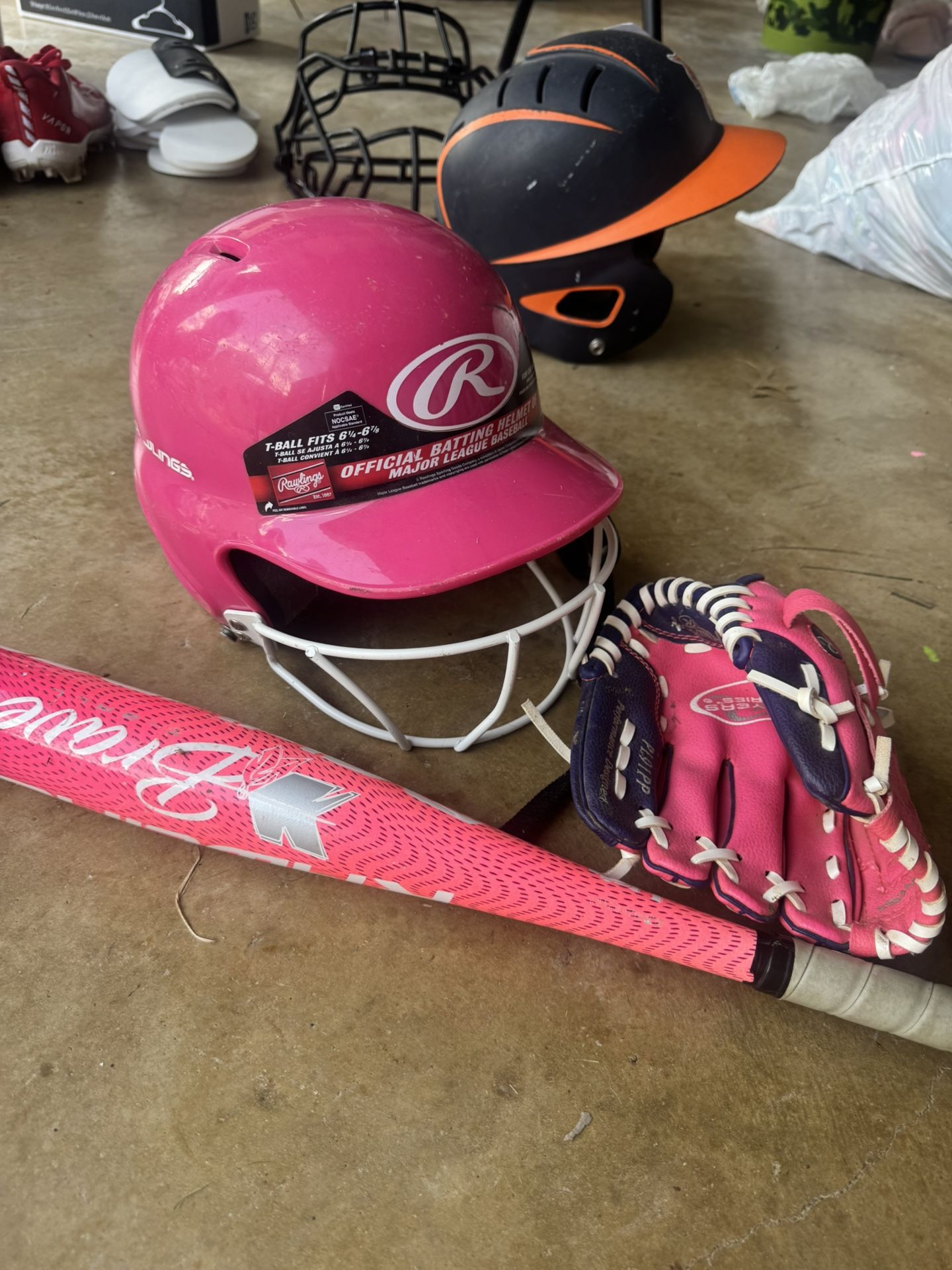 Youth Girls Baseball Soft All Batting Helmet Glove And Bat Pink And Purple ( Perfect