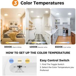  12Pack LED Flush Mount Ceiling Light, Dimmable & 100W Equivalent Super Slim LED Ceiling Lights, 3000K-6500K Selectable, 12W 1500Lm Round Light Fixtur