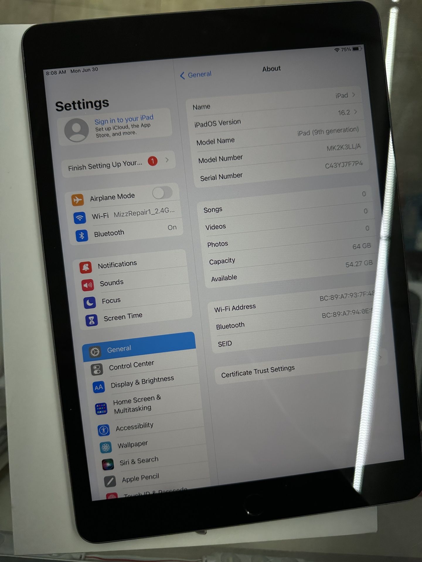 iPad 9th Generation 64gb Wifi