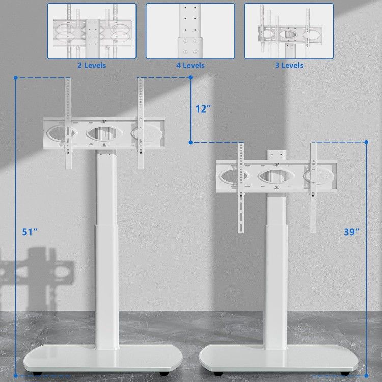 TV Floor Stand with Swivel Mount, Universal for 32 65 Inch LCD LED Flat Screens, White Height Adjustable Space Saving Corner TV Stand