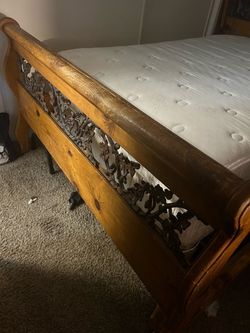 Bed frame wood with mattress queen