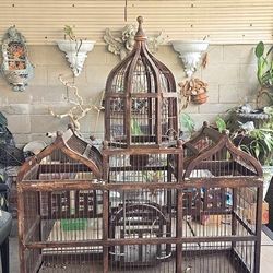 Vintage Wooden Bird Cage