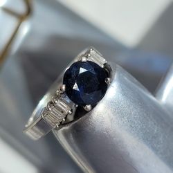 Real Gold Blue Sapphire Diamond Engagement Ring