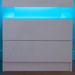 Nightstand LED Bedside Table For Bedroom Modern Night Stand With 2 Wood Drawers End Side Table For Bedroom. Cabinet