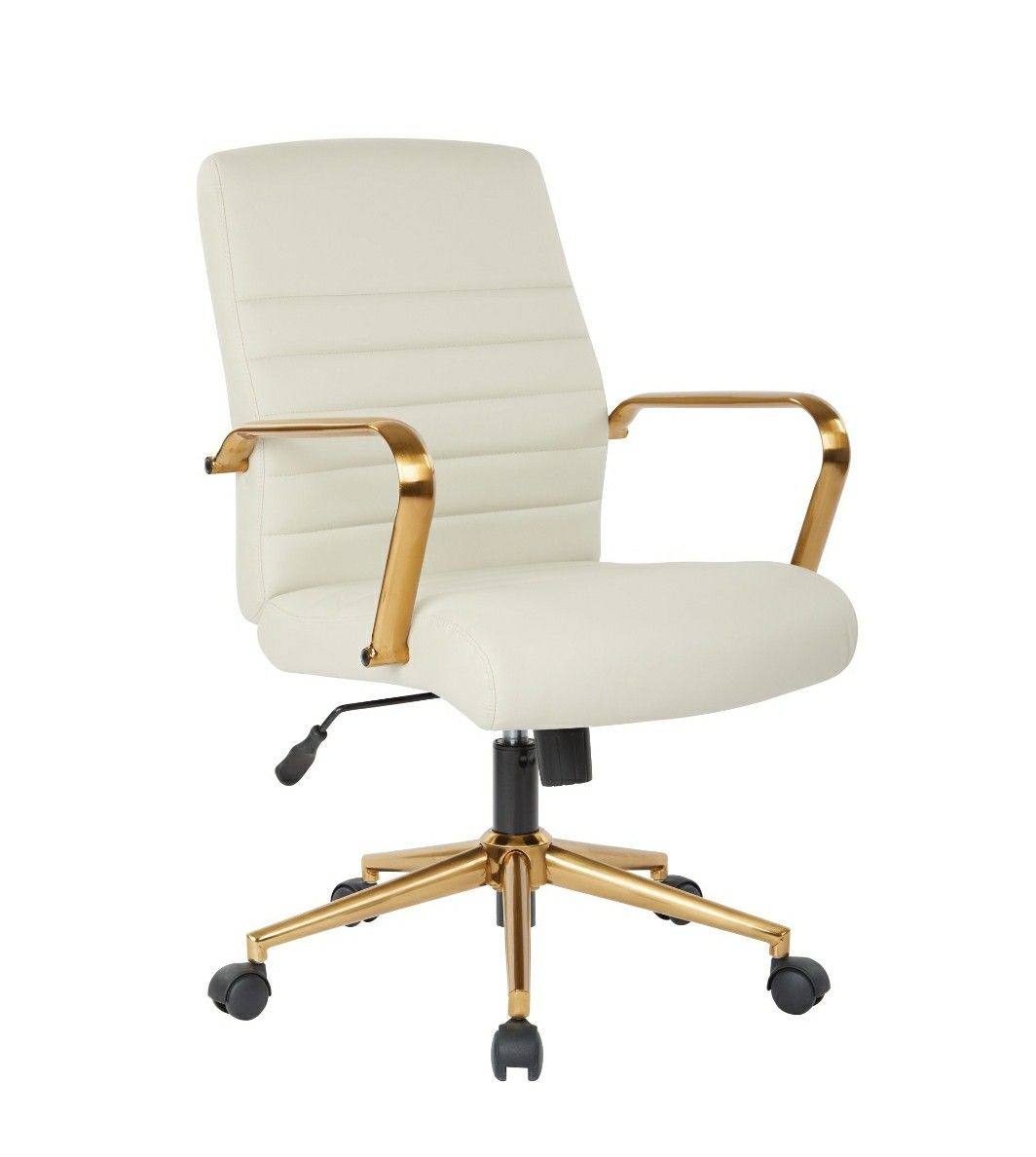 Cream and Gold Office Swivel Chair, High Backrest with Arm Rest