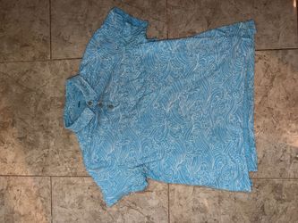 Sonoma Goods For Life Men's Large Blue Wave Print Short Sleeve Polo Shirt