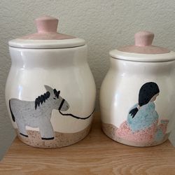 Vintage  Set Of 2 Porcelain Canisters for $55