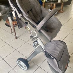 Stokke Stroller, infant car seat, Barbie dolls