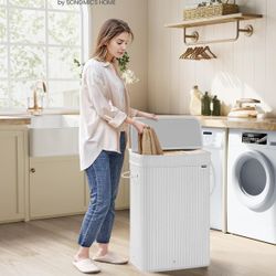 New 72L Laundry Hamper with Lid Bamboo Laundry Basket with Handles White
