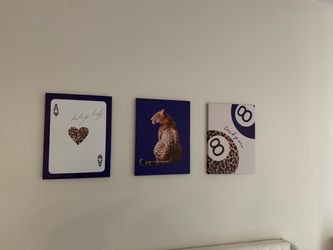 Navy Blue Leopard Canvas Wall Art Set of 3