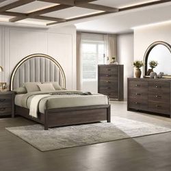 New 5 Piece Bedroom Set.  Beige.  Integrated Lights.  Free Delivery!