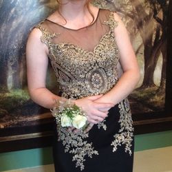 Black and Gold Sequin Prom Dress