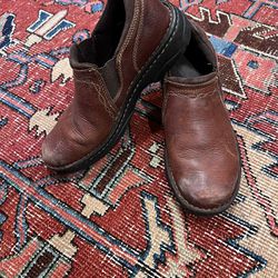 women’s arait loden brown leather slip-on shoes.. Obo