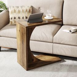  C-Shaped End Table for Couch, Sofa Side Table, C Table for Small Space, Living Room, Bedroom (1, Rustic Brown)