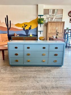Light Blue Dresser / Campaign Style 9 Drawer