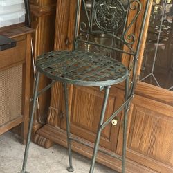 Antique Wrought Iron Ornate French Folding Bar Stool