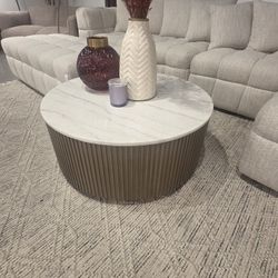 New Arhaus Finely Dupe Marble Coffee Table With Brass