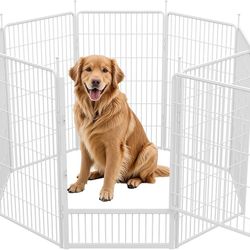 SunsGrove Dog Playpen Indoor, 45 Inch 8 Panels Puppy Playpen for Large Dogs, Easy Setup Anti-Rust Pet Fence, White