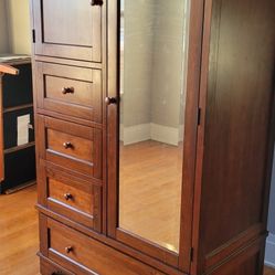 Polished Wood Armoire with Mirror – Elegant & Functional