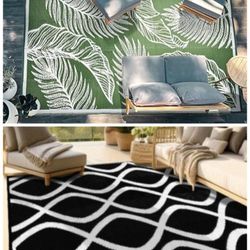 6 x 9 Ft Waterproof Reversible Plastic Straw Rug With Loops, Indoor Outdoor