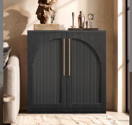 Black Sideboard Buffet Cabinet with Arched Fluted Doors