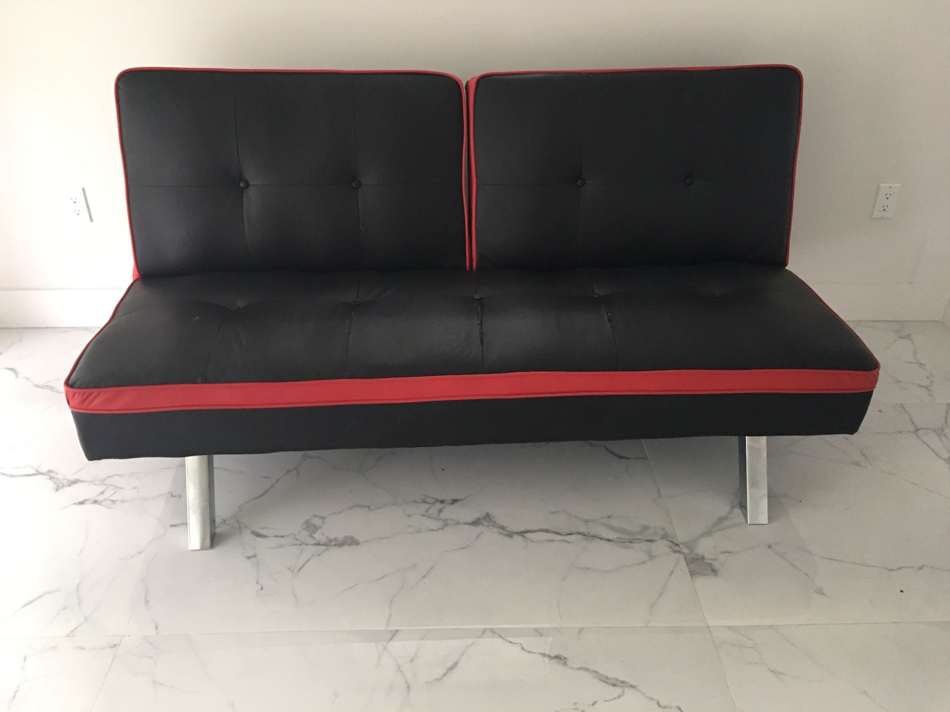 Black and Red Leather Sofa/Futon