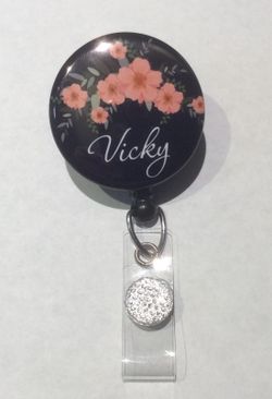 Retractable Badge Reel with swivel back personalized with the name “ Vicky “ Brand New in Box