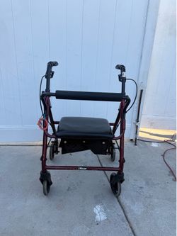 Drive Medical Rollator Walker with Seat – Burgundy – Folding Mobility Walker