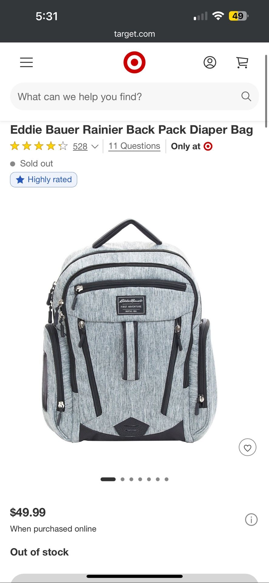 Eddie Bauer Diaper Bag Retails $50