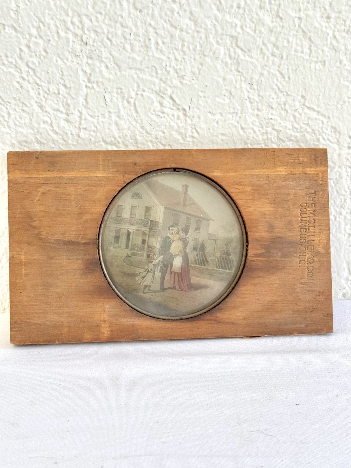Antique Magic Lantern Wood Glass Negative Slide, M.C. Lilley, Victorian Family