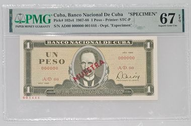 1 peso 1965 muestra cuba pmg 67
