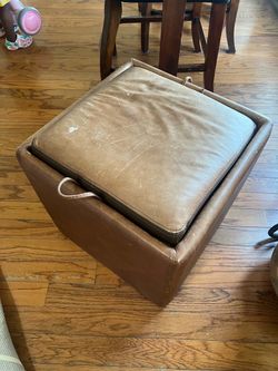 Brown Leather Storage Ottoman