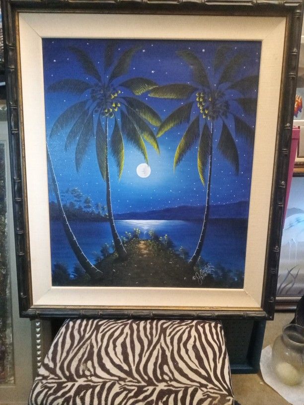Original And Signed Moonlight Palm Painting