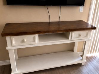 Rustic Farmhouse TV Stand / Console Table – White & Dark Wood