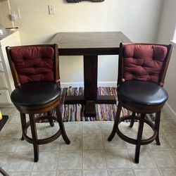 Dark Wood Bar Table And 2 Stool Set