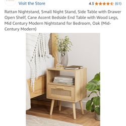 Mid Century Modern Nightstand with Rattan Drawer