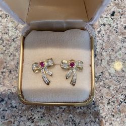 14k Gold Diamonds Ruby Earrings 