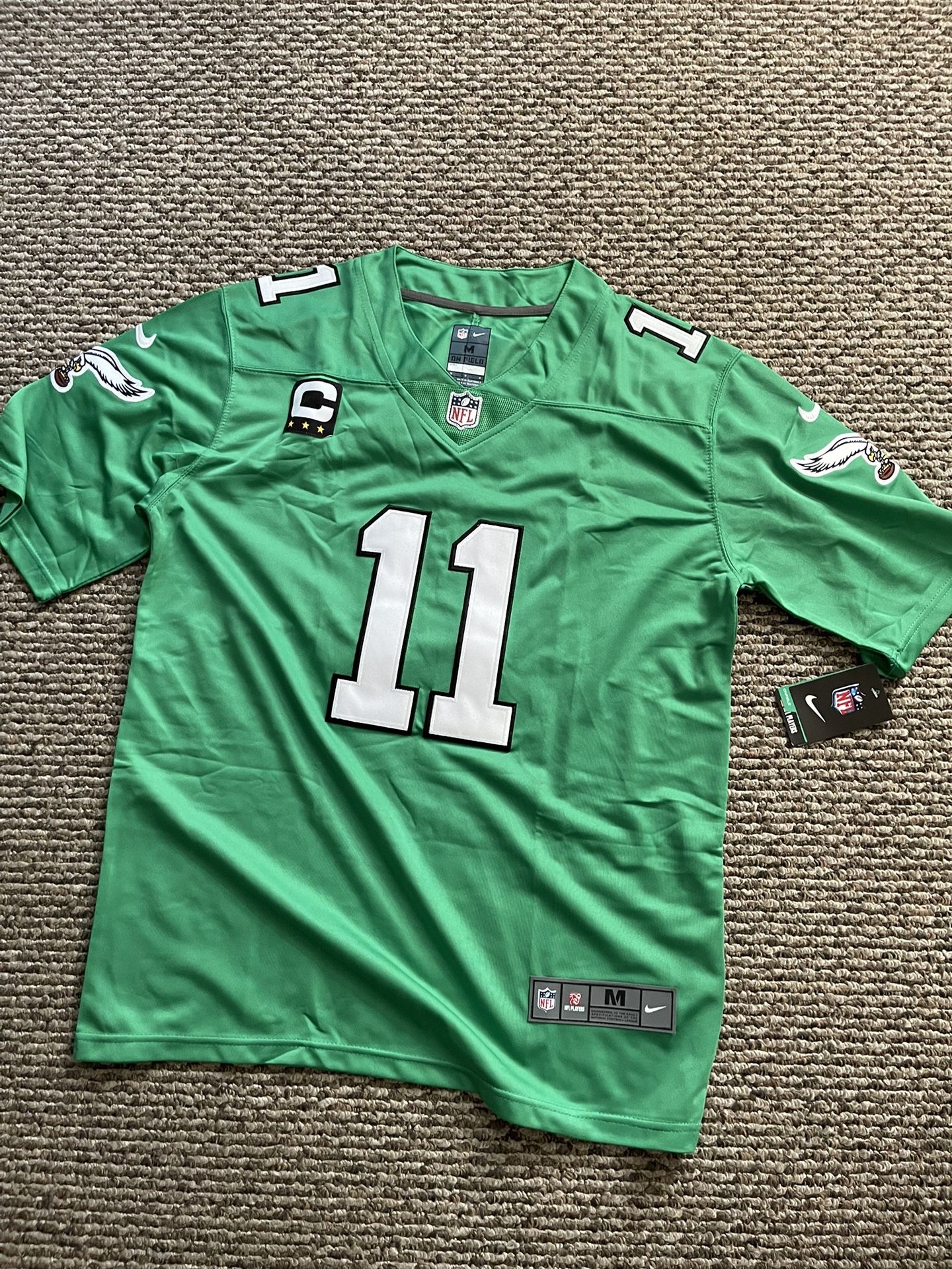 Philadelphia Eagles #11 Brown Vapor Kelly Green Captain Patch Jersey